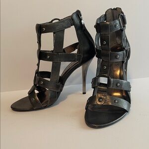 Guess size 8 pewter Designa studded caged heels